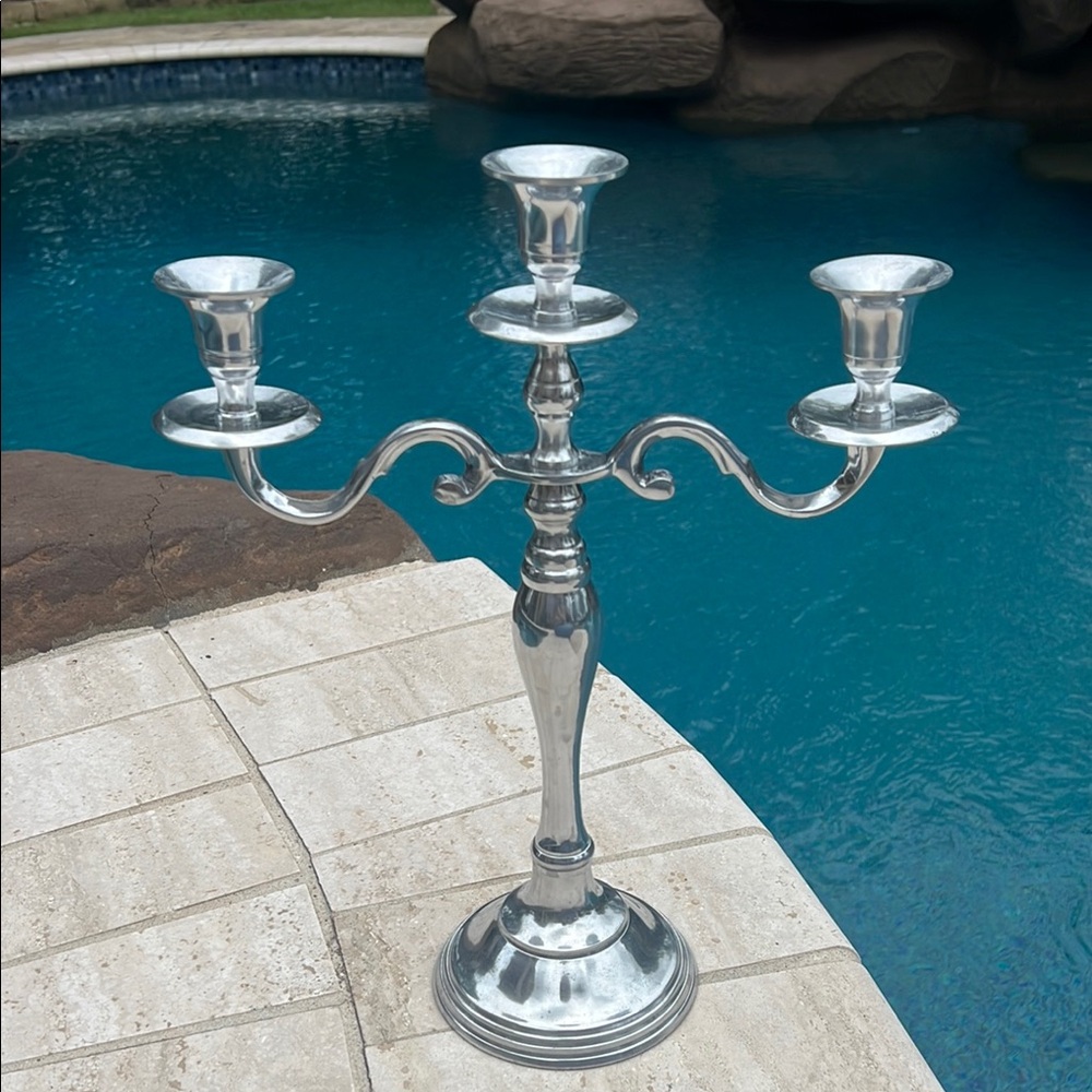 Silver 3-Arm Candelabra Candle Holder
